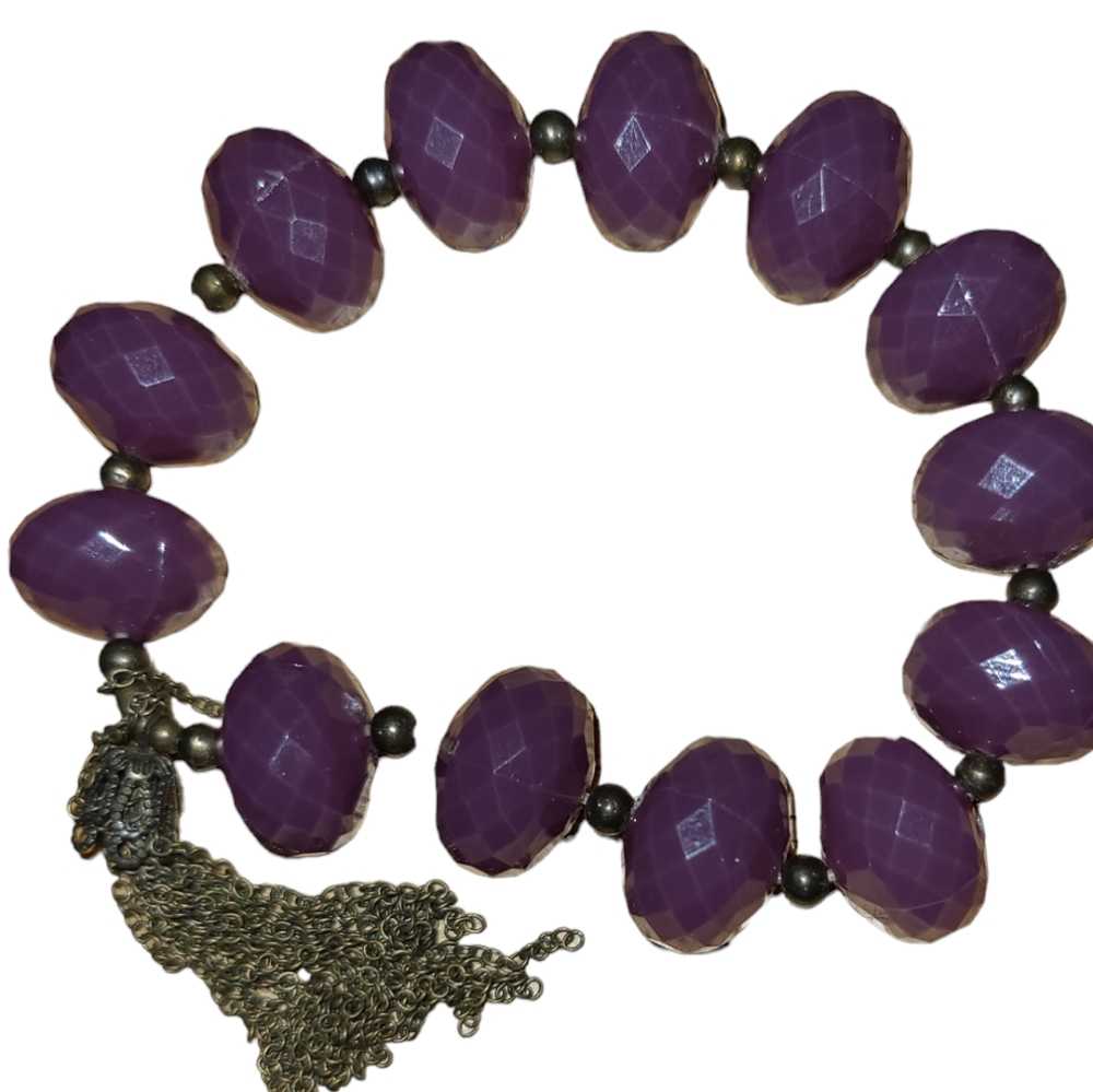 6" Vintage Purple Faceted Plastic Bead Fashion Bracelet Lot 4